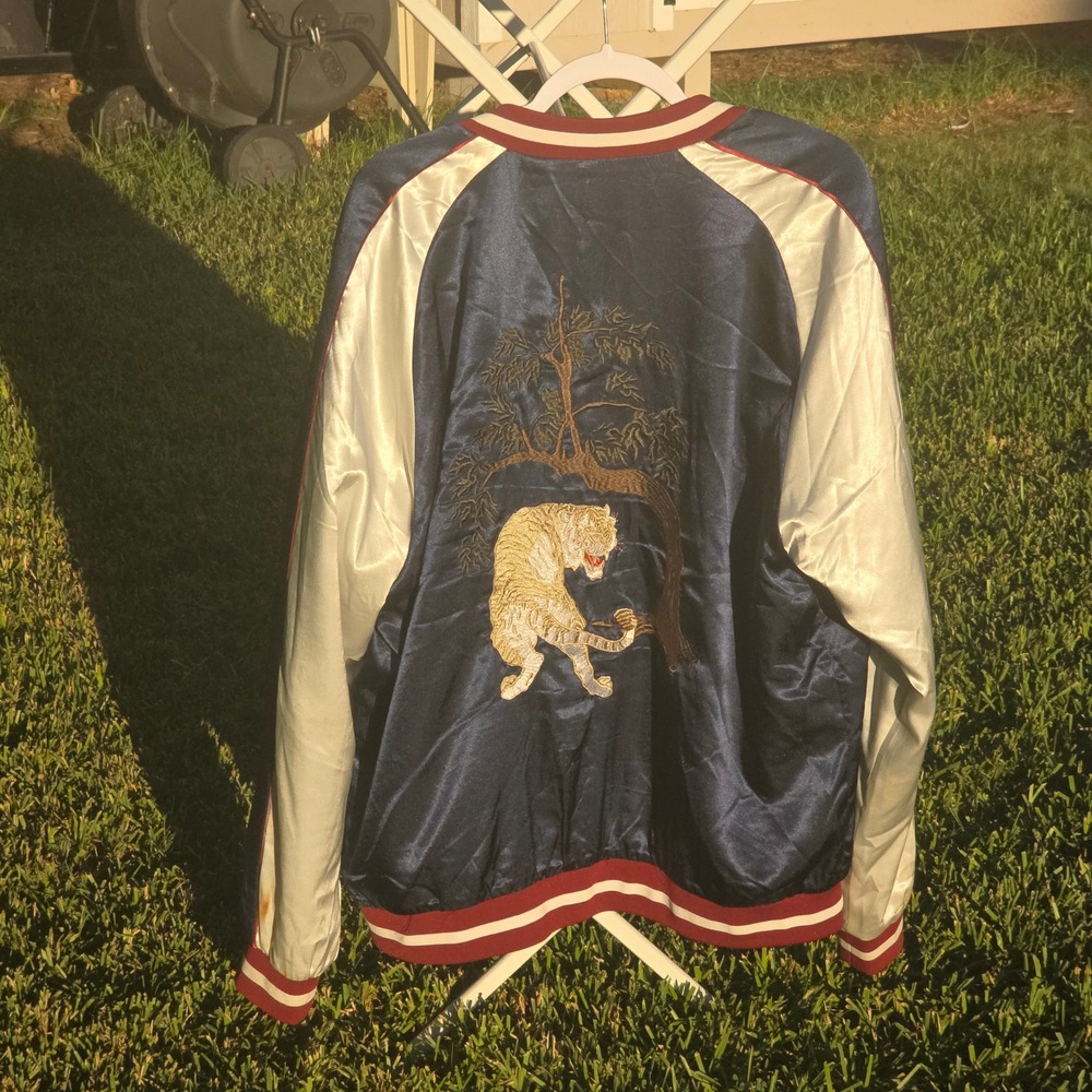 Standard Issue NYC Tiger Souvenir Jacket Navy Blue Satin Sukajan Bomber Mens XL
